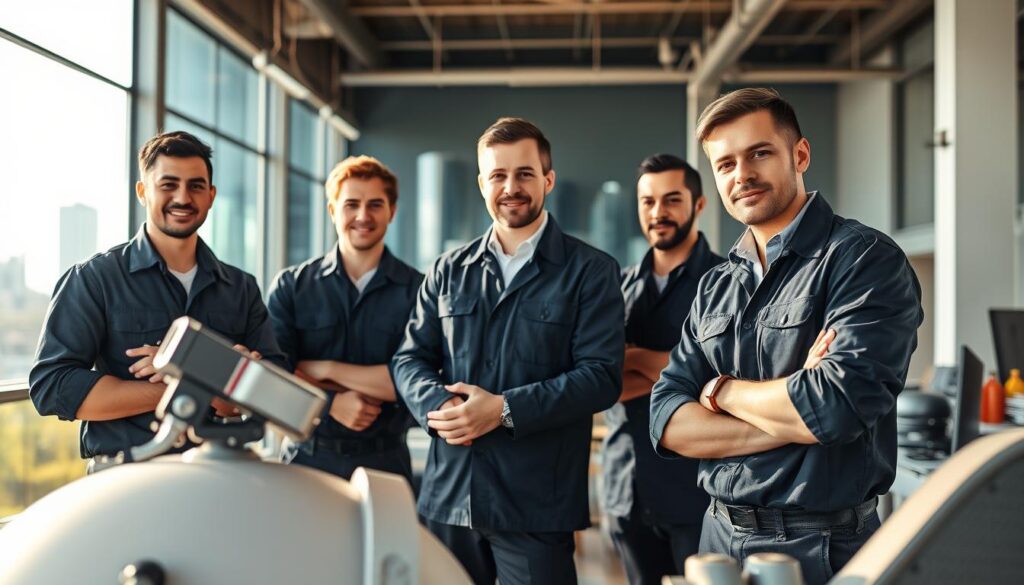 A group of expert DStv technicians in crisp uniforms, standing confidently in a well-lit workshop in Sandton. The foreground features their hands skillfully working on DStv equipment, while the middle ground shows them consulting with a client. The background depicts the modern Sandton skyline, conveying a sense of professionalism and reliable local expertise. The lighting is warm and natural, creating a welcoming atmosphere. The technicians' expressions radiate expertise and customer-focused attention, reflecting their role as trusted DStv installation and repair specialists serving the Sandton community. A group of expert DStv technicians in crisp uniforms, standing confidently in a well-lit workshop in Sandton. The foreground features their hands skillfully working on DStv equipment, while the middle ground shows them consulting with a client. The background depicts the modern Sandton skyline, conveying a sense of professionalism and reliable local expertise. The lighting is warm and natural, creating a welcoming atmosphere. The technicians' expressions radiate expertise and customer-focused attention, reflecting their role as trusted DStv installation and repair specialists serving the Sandton community.
