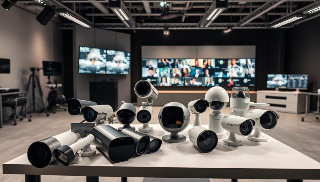 A high-quality, well-lit studio setup showcasing an assortment of specialized cameras and CCTV equipment. In the foreground, various security camera models are neatly arranged, demonstrating their diverse features and capabilities. The middle ground features a selection of specialty cameras, such as thermal imaging, night vision, and 360-degree cameras, each displayed on a clean, minimalist table. In the background, a sleek, modern CCTV control panel and monitoring system are visible, highlighting the comprehensive nature of the solutions portfolio. The overall atmosphere conveys a sense of professionalism, technological innovation, and a focus on providing tailored security solutions. A high-quality, well-lit studio setup showcasing an assortment of specialized cameras and CCTV equipment. In the foreground, various security camera models are neatly arranged, demonstrating their diverse features and capabilities. The middle ground features a selection of specialty cameras, such as thermal imaging, night vision, and 360-degree cameras, each displayed on a clean, minimalist table. In the background, a sleek, modern CCTV control panel and monitoring system are visible, highlighting the comprehensive nature of the solutions portfolio. The overall atmosphere conveys a sense of professionalism, technological innovation, and a focus on providing tailored security solutions.