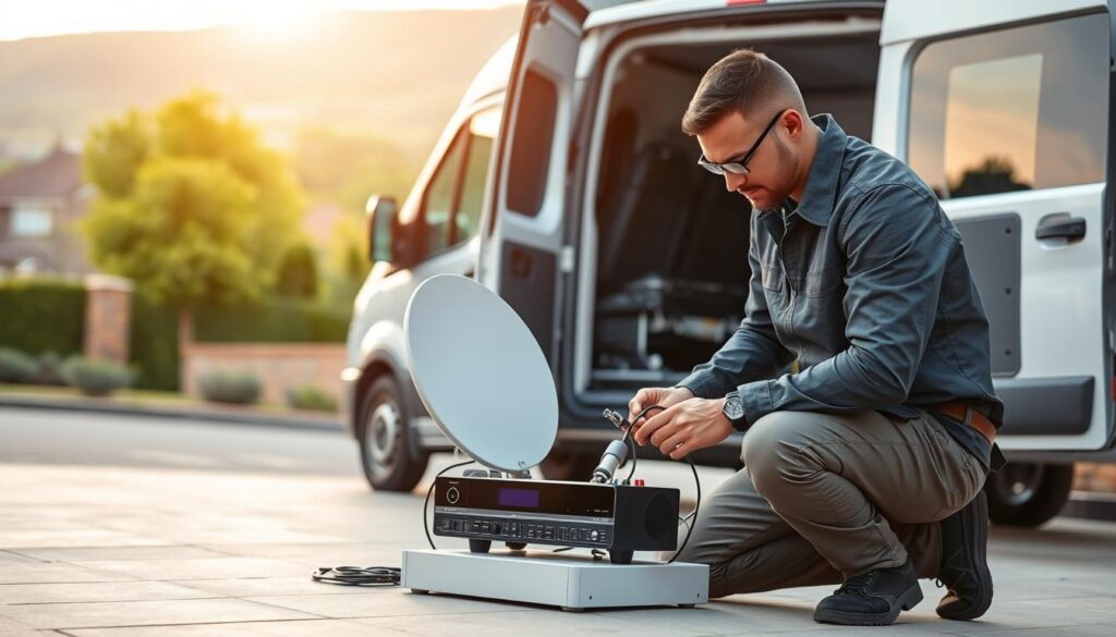 A sleek, professional-looking DStv installation service in Paulshof. In the foreground, a technician kneels beside an open DStv decoder, meticulously connecting cables. The middle ground showcases a modern, well-equipped service van emblazoned with the company's logo, conveying a sense of expertise and reliability. In the background, the lush, verdant suburbs of Paulshof provide a tranquil setting, complementing the technician's focused demeanor. Warm, soft lighting illuminates the scene, casting a welcoming atmosphere. The overall composition suggests a seamless, high-quality DStv installation experience delivered with care and precision. A sleek, professional-looking DStv installation service in Paulshof. In the foreground, a technician kneels beside an open DStv decoder, meticulously connecting cables. The middle ground showcases a modern, well-equipped service van emblazoned with the company's logo, conveying a sense of expertise and reliability. In the background, the lush, verdant suburbs of Paulshof provide a tranquil setting, complementing the technician's focused demeanor. Warm, soft lighting illuminates the scene, casting a welcoming atmosphere. The overall composition suggests a seamless, high-quality DStv installation experience delivered with care and precision.