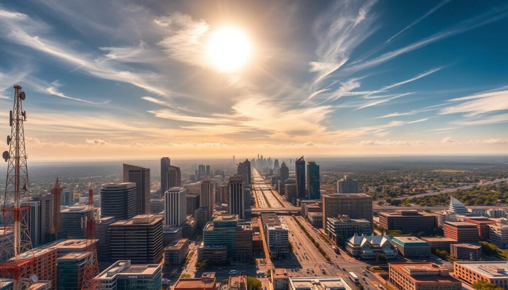 A sprawling cityscape of towering skyscrapers and sleek, modern architecture, bathed in warm, golden sunlight that filters through wispy clouds. In the foreground, a network of interconnected communication towers and satellite dishes, symbolizing the comprehensive coverage and expert local knowledge that powers the DStv Installer Sandton's associated networking services. The middle ground features a bustling, well-connected urban landscape, with busy streets, pedestrians, and vehicles seamlessly integrated into the network infrastructure. In the background, the lush, verdant Sandton skyline stretches out, underscoring the comprehensive nature of the coverage solutions. The overall atmosphere conveys a sense of technological sophistication, efficiency, and seamless connectivity throughout the Sandton region. A sprawling cityscape of towering skyscrapers and sleek, modern architecture, bathed in warm, golden sunlight that filters through wispy clouds. In the foreground, a network of interconnected communication towers and satellite dishes, symbolizing the comprehensive coverage and expert local knowledge that powers the DStv Installer Sandton's associated networking services. The middle ground features a bustling, well-connected urban landscape, with busy streets, pedestrians, and vehicles seamlessly integrated into the network infrastructure. In the background, the lush, verdant Sandton skyline stretches out, underscoring the comprehensive nature of the coverage solutions. The overall atmosphere conveys a sense of technological sophistication, efficiency, and seamless connectivity throughout the Sandton region.