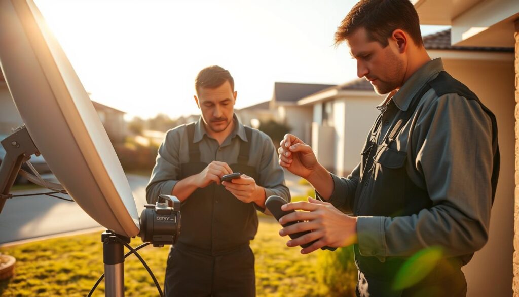 A team of skilled satellite dish technicians expertly assessing and repairing a DStv satellite system, set against the backdrop of a modern suburban neighborhood in Paulshof. Warm afternoon sunlight bathes the scene, casting natural shadows and highlights that accentuate the technicians' focused expressions and precise movements as they methodically troubleshoot the installation. The technicians, dressed in professional uniforms, exhibit an air of competence and confidence, conveying the reliability and expertise that customers can expect from DStv Installers Paulshof. The well-maintained equipment and orderly work area suggest a commitment to quality and attention to detail that is essential for delivering exceptional satellite services. A team of skilled satellite dish technicians expertly assessing and repairing a DStv satellite system, set against the backdrop of a modern suburban neighborhood in Paulshof. Warm afternoon sunlight bathes the scene, casting natural shadows and highlights that accentuate the technicians' focused expressions and precise movements as they methodically troubleshoot the installation. The technicians, dressed in professional uniforms, exhibit an air of competence and confidence, conveying the reliability and expertise that customers can expect from DStv Installers Paulshof. The well-maintained equipment and orderly work area suggest a commitment to quality and attention to detail that is essential for delivering exceptional satellite services.