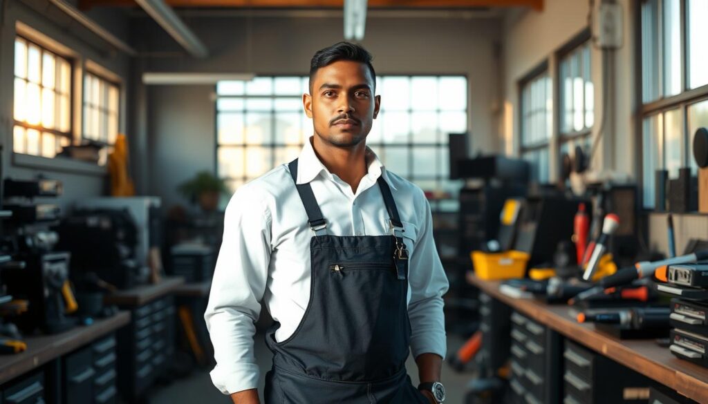 A well-equipped technician in a crisp, professional uniform standing confidently in a modern DStv installation workshop, surrounded by neatly organized tools and equipment. The workshop is bathed in warm, natural lighting filtering through large windows, creating a serene and trustworthy atmosphere. The technician's gaze is focused, conveying expertise and dedication to providing top-notch DStv signal repair services to discerning Sandton residents. The scene exudes a sense of reliability, attention to detail, and a commitment to customer satisfaction. A well-equipped technician in a crisp, professional uniform standing confidently in a modern DStv installation workshop, surrounded by neatly organized tools and equipment. The workshop is bathed in warm, natural lighting filtering through large windows, creating a serene and trustworthy atmosphere. The technician's gaze is focused, conveying expertise and dedication to providing top-notch DStv signal repair services to discerning Sandton residents. The scene exudes a sense of reliability, attention to detail, and a commitment to customer satisfaction.