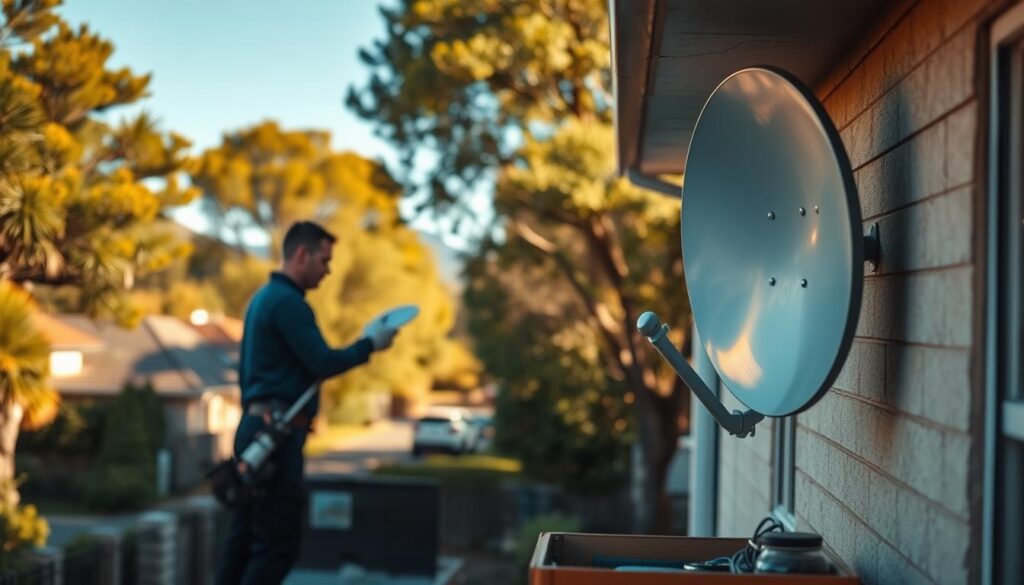 A well-lit and professional DStv installation service in Wynberg, South Africa. The foreground depicts a technician carefully installing a DStv satellite dish on the exterior of a residential home, their toolbox and equipment neatly organized nearby. In the middle ground, a van with the company's branding is parked, showcasing the reliable and efficient nature of the service. The background features the lush, tree-lined suburban neighborhood of Wynberg, creating a calming and inviting atmosphere. The lighting is warm and natural, highlighting the attention to detail and professionalism of the DStv installation process. The overall scene conveys a sense of trust, expertise, and customer-centric service. A well-lit and professional DStv installation service in Wynberg, South Africa. The foreground depicts a technician carefully installing a DStv satellite dish on the exterior of a residential home, their toolbox and equipment neatly organized nearby. In the middle ground, a van with the company's branding is parked, showcasing the reliable and efficient nature of the service. The background features the lush, tree-lined suburban neighborhood of Wynberg, creating a calming and inviting atmosphere. The lighting is warm and natural, highlighting the attention to detail and professionalism of the DStv installation process. The overall scene conveys a sense of trust, expertise, and customer-centric service.
