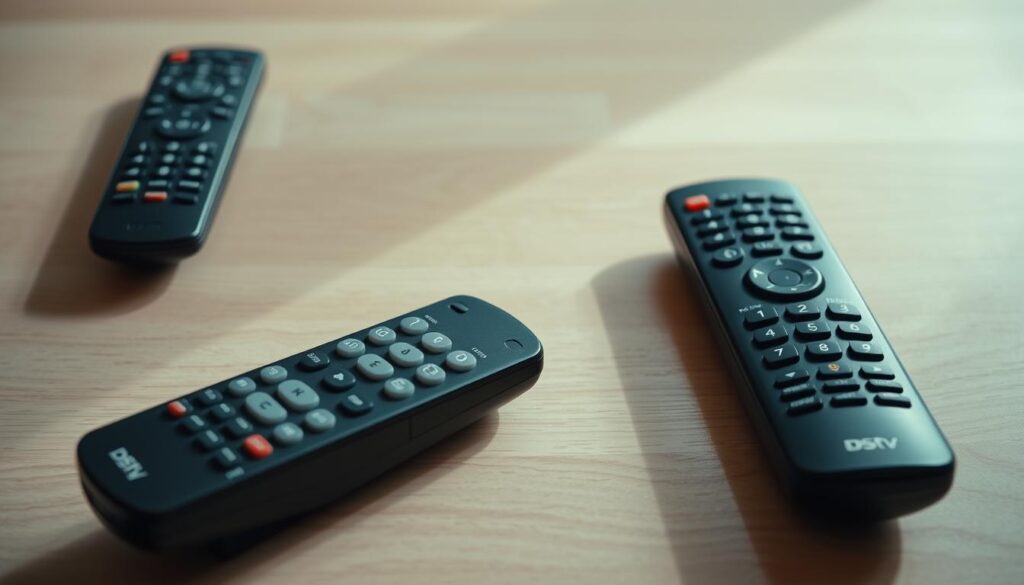 A well-lit, high-resolution close-up shot of a DStv remote control on a clean, minimalist wooden surface. The remote is shown from various angles, revealing its intricate design, buttons, and potential repair points. The lighting casts subtle shadows, highlighting the textures and materials. The background is a soft, neutral color, keeping the focus on the remote control as the subject. The overall mood is one of calm, precision, and attention to detail, conveying the technical aspects and pricing factors involved in DStv remote control repair. A well-lit, high-resolution close-up shot of a DStv remote control on a clean, minimalist wooden surface. The remote is shown from various angles, revealing its intricate design, buttons, and potential repair points. The lighting casts subtle shadows, highlighting the textures and materials. The background is a soft, neutral color, keeping the focus on the remote control as the subject. The overall mood is one of calm, precision, and attention to detail, conveying the technical aspects and pricing factors involved in DStv remote control repair.