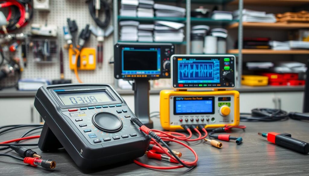 A well-lit, high-resolution image of a professional-grade diagnostic equipment setup for emergency DStv repairs. In the foreground, a modern multimeter with a large, easy-to-read display is prominently placed on a sturdy workbench. Behind it, an array of specialized tools and connectors are neatly organized, ready for quick access. In the middle ground, a compact, state-of-the-art DStv signal analyzer stands, its screen displaying critical technical information. The background features a clean, organized workspace with shelves stocked with spare parts and manuals, conveying a sense of expertise and preparedness. The overall scene exudes a calm, focused atmosphere, suggesting the reliable, efficient service that Sandton residents can expect from this DStv installation and repair provider. A well-lit, high-resolution image of a professional-grade diagnostic equipment setup for emergency DStv repairs. In the foreground, a modern multimeter with a large, easy-to-read display is prominently placed on a sturdy workbench. Behind it, an array of specialized tools and connectors are neatly organized, ready for quick access. In the middle ground, a compact, state-of-the-art DStv signal analyzer stands, its screen displaying critical technical information. The background features a clean, organized workspace with shelves stocked with spare parts and manuals, conveying a sense of expertise and preparedness. The overall scene exudes a calm, focused atmosphere, suggesting the reliable, efficient service that Sandton residents can expect from this DStv installation and repair provider.