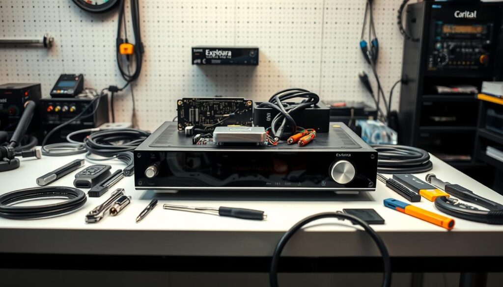 A well-lit, meticulously detailed image of a DStv Explora set-top box with its internal components laid out on a clean, professional-looking workbench in a modern repair workshop in Sandton. The box is surrounded by various tools, cables, and diagnostic equipment, conveying a sense of technical expertise and attentive service. The lighting is soft and diffused, creating depth and emphasizing the intricate details of the device. The overall atmosphere is one of calm professionalism, reflecting the specialized knowledge required to properly service and repair this popular home entertainment system. A well-lit, meticulously detailed image of a DStv Explora set-top box with its internal components laid out on a clean, professional-looking workbench in a modern repair workshop in Sandton. The box is surrounded by various tools, cables, and diagnostic equipment, conveying a sense of technical expertise and attentive service. The lighting is soft and diffused, creating depth and emphasizing the intricate details of the device. The overall atmosphere is one of calm professionalism, reflecting the specialized knowledge required to properly service and repair this popular home entertainment system.