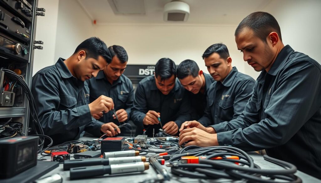 Prompt A group of professional DSTV communal technicians in uniform diligently working on a DSTV communal system, with tools and equipment spread out in the foreground. The technicians are focused, their faces expressing expertise and dedication, as they troubleshoot and repair the intricate wiring and components of the system. Soft, directional lighting from above casts subtle shadows, emphasizing the technicians' skilled handiwork. The background features a clean, organized work environment, conveying the technicians' commitment to precision and quality. The overall scene exudes a sense of competence and reliability, reflecting the expertise and care that DSTV Installer Sandton brings to communal system repairs. Prompt A group of professional DSTV communal technicians in uniform diligently working on a DSTV communal system, with tools and equipment spread out in the foreground. The technicians are focused, their faces expressing expertise and dedication, as they troubleshoot and repair the intricate wiring and components of the system. Soft, directional lighting from above casts subtle shadows, emphasizing the technicians' skilled handiwork. The background features a clean, organized work environment, conveying the technicians' commitment to precision and quality. The overall scene exudes a sense of competence and reliability, reflecting the expertise and care that DSTV Installer Sandton brings to communal system repairs.