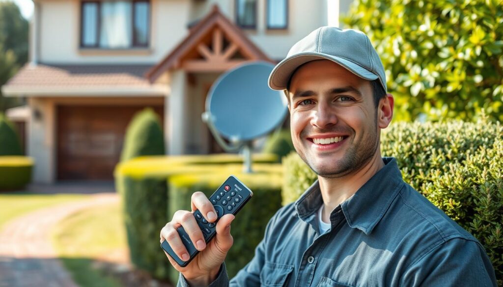 a close-up shot of a friendly, knowledgeable and accredited DStv installer, wearing a professional uniform, standing in front of a residential home in Strathavon. The installer has a warm, welcoming expression and is holding a DStv remote control, conveying their expertise and readiness to assist customers. The image is lit with soft, natural lighting, creating a sense of trust and reliability. The background features neatly trimmed hedges and a well-maintained lawn, suggesting the high-quality workmanship and attention to detail that the DStv installers Strathavon team provides. a close-up shot of a friendly, knowledgeable and accredited DStv installer, wearing a professional uniform, standing in front of a residential home in Strathavon. The installer has a warm, welcoming expression and is holding a DStv remote control, conveying their expertise and readiness to assist customers. The image is lit with soft, natural lighting, creating a sense of trust and reliability. The background features neatly trimmed hedges and a well-maintained lawn, suggesting the high-quality workmanship and attention to detail that the DStv installers Strathavon team provides.