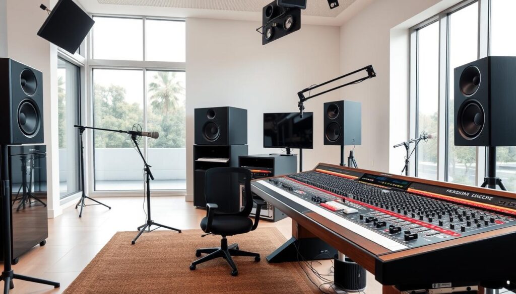 a professional audio system design and integration, featuring a sleek and modern sound mixer console with multiple input channels, high-quality microphones, and premium-grade speakers. the scene is set in a well-lit, minimalist studio space with large windows, allowing natural light to flood the room. the audio equipment is arranged in a visually appealing and ergonomic layout, showcasing the latest advancements in sound engineering technology. the overall atmosphere exudes a sense of sophistication, attention to detail, and a commitment to delivering exceptional audio experiences. a professional audio system design and integration, featuring a sleek and modern sound mixer console with multiple input channels, high-quality microphones, and premium-grade speakers. the scene is set in a well-lit, minimalist studio space with large windows, allowing natural light to flood the room. the audio equipment is arranged in a visually appealing and ergonomic layout, showcasing the latest advancements in sound engineering technology. the overall atmosphere exudes a sense of sophistication, attention to detail, and a commitment to delivering exceptional audio experiences.