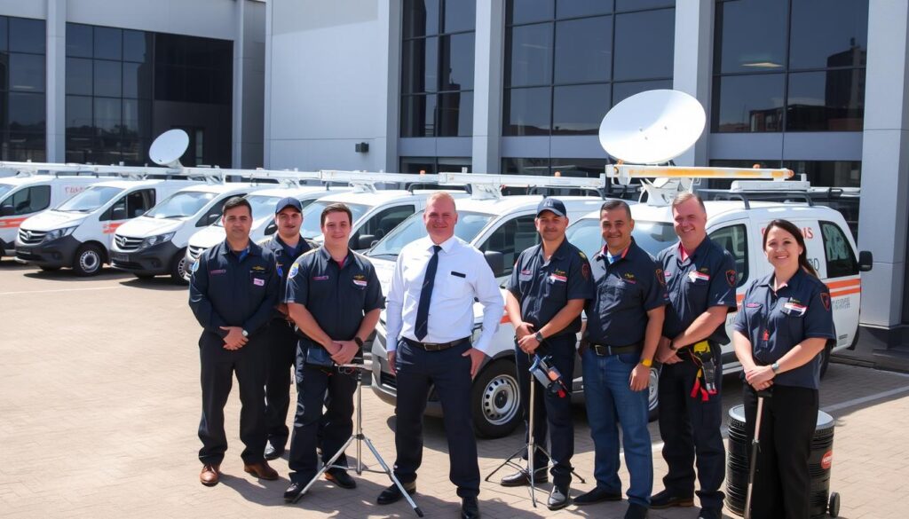 dstv relocation services Sandton - a professional team of technicians standing in front of a modern office building, holding DStv equipment and tools, with a fleet of service vans in the background. The scene is well-lit, with a bright, clean aesthetic. The technicians wear uniform shirts and have friendly, approachable expressions, conveying their expertise and dedication to providing high-quality DStv installation and relocation services to the Sandton community. The overall composition emphasizes the reliable, efficient, and customer-focused nature of the DStv Installer Sandton operation. dstv relocation services Sandton - a professional team of technicians standing in front of a modern office building, holding DStv equipment and tools, with a fleet of service vans in the background. The scene is well-lit, with a bright, clean aesthetic. The technicians wear uniform shirts and have friendly, approachable expressions, conveying their expertise and dedication to providing high-quality DStv installation and relocation services to the Sandton community. The overall composition emphasizes the reliable, efficient, and customer-focused nature of the DStv Installer Sandton operation.